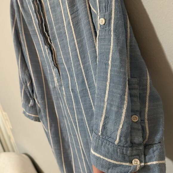 Nine West Cotton Blend Crochet Pinstripe Blouse L - Picture 4 of 7